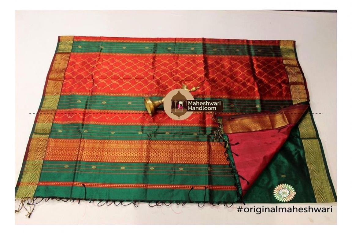 Maheshwari Green Pure Silk Saree