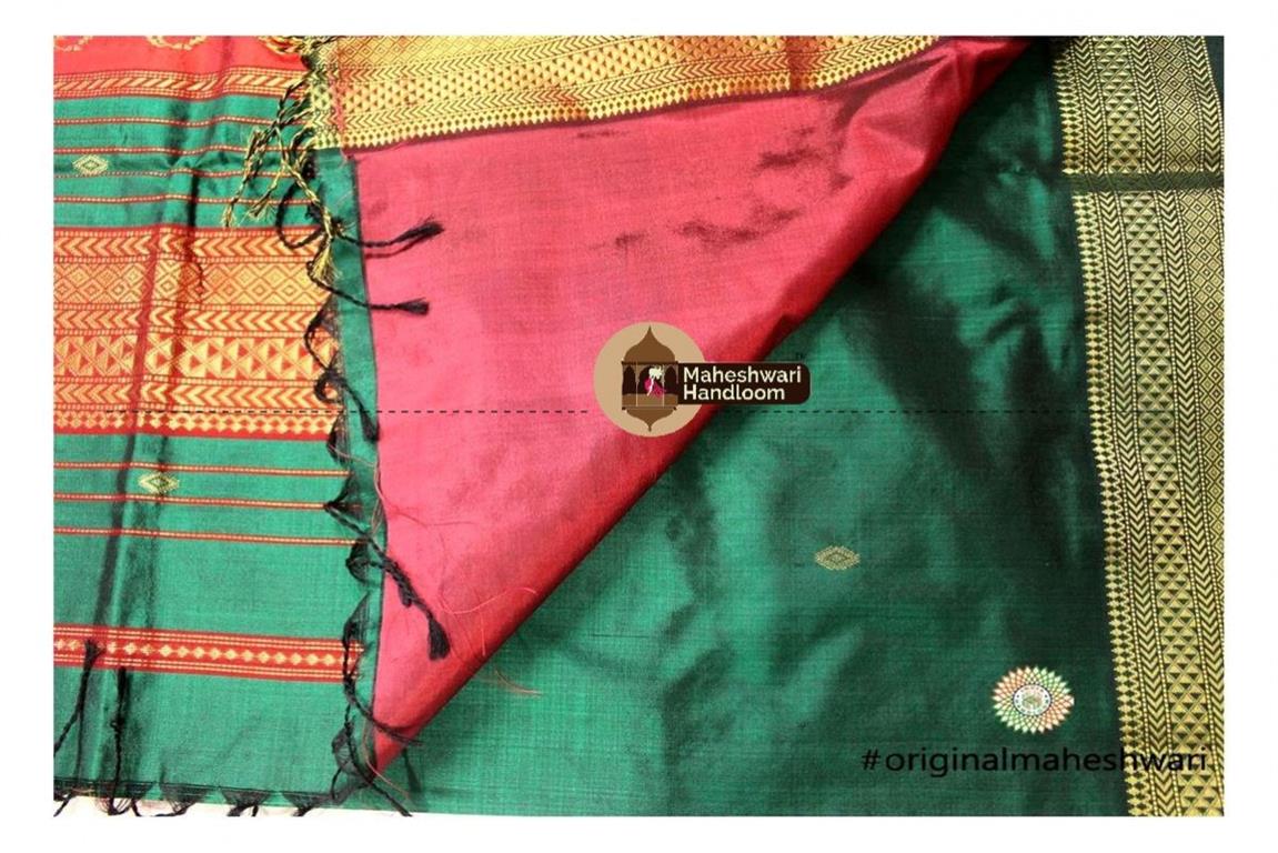 Maheshwari Green Pure Silk Saree