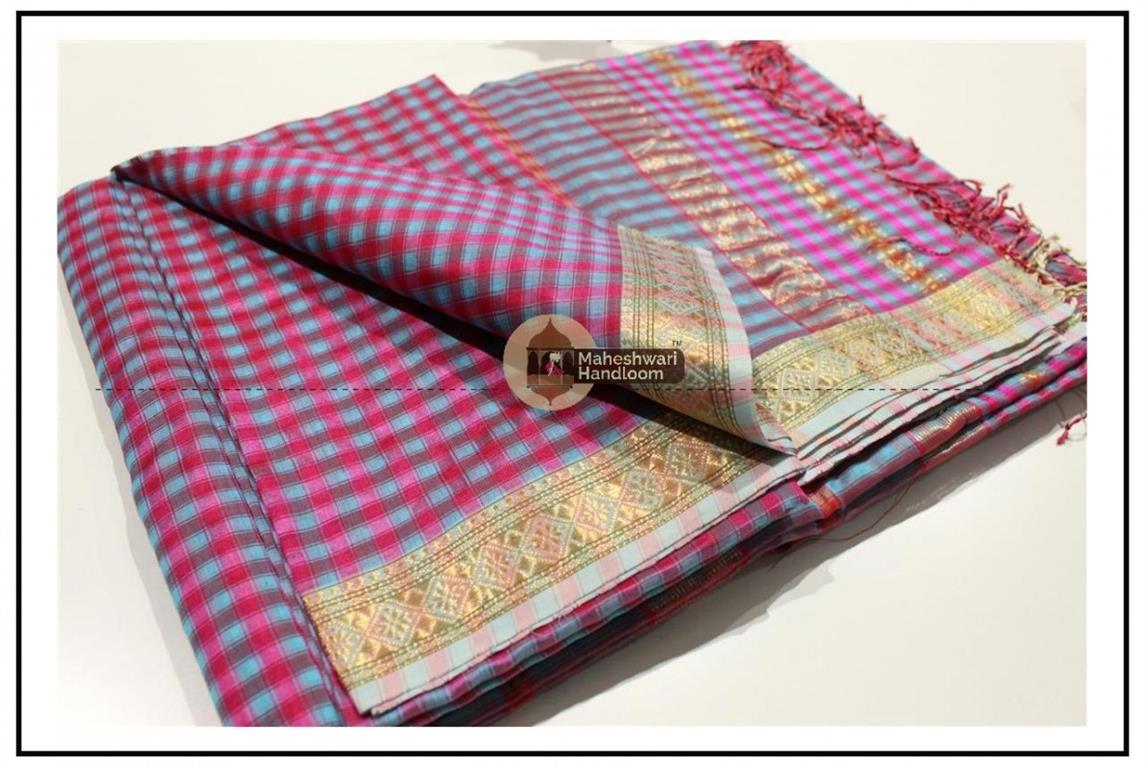   Maheshwari Pink Garbh Reshmi Saree 