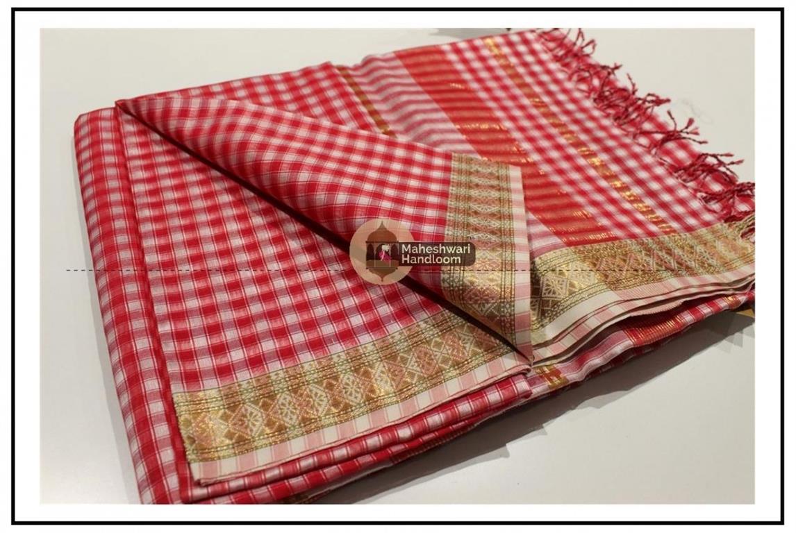   Maheshwari Red Garbh Reshmi Saree 