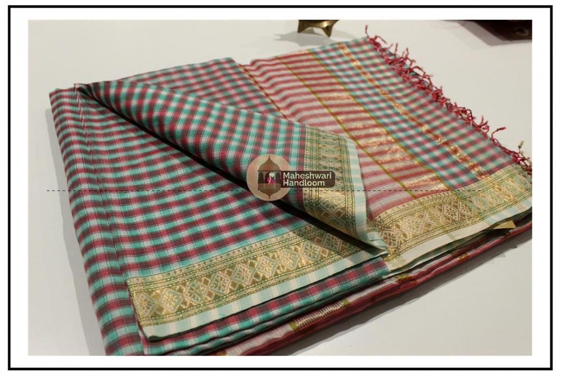   Maheshwari Sea Green Garbh Reshmi Saree 