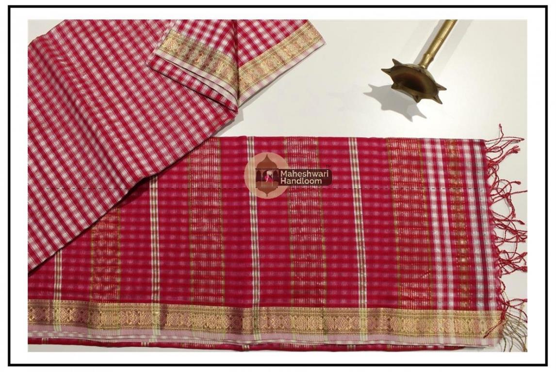   Maheshwari Red Garbh Reshmi Saree 