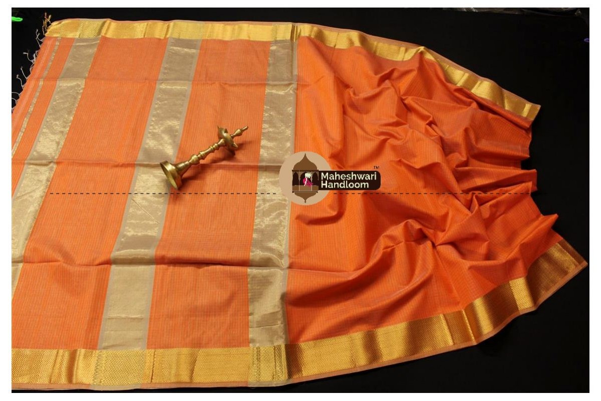 Maheshwari Light Orange Checks Body Saree