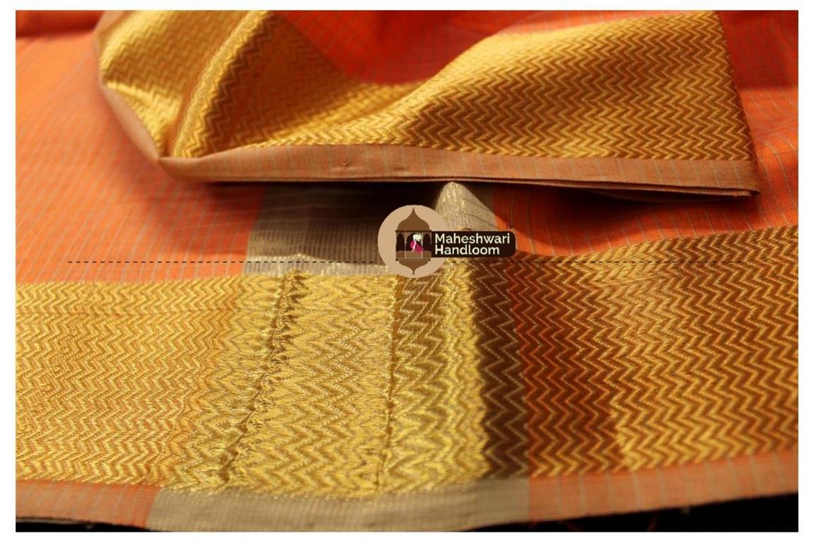 Maheshwari Light Orange Checks Body Saree