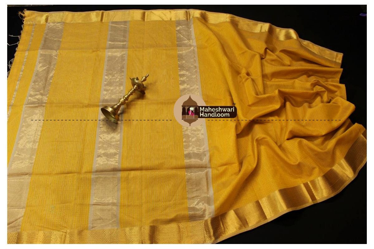Maheshwari Mustard Yellow Self Checks Body Saree