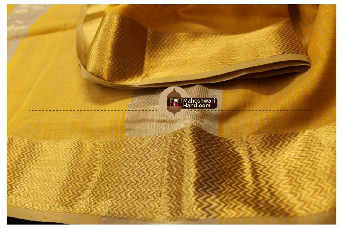 Maheshwari Mustard Yellow Self Checks Body Saree