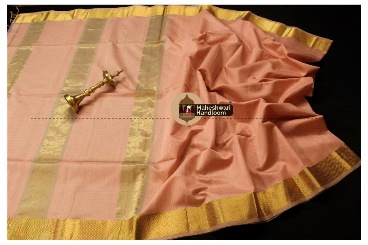 Maheshwari Light Peach Self Checks Body Saree