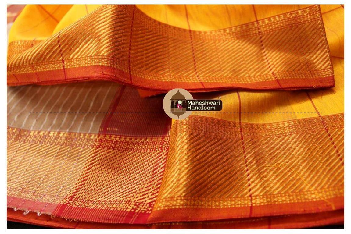 Maheshwari Yellow Self Checks Body Saree