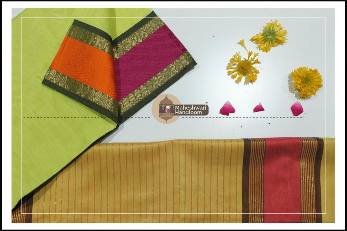 Maheshwari Green Keri buti Border Saree