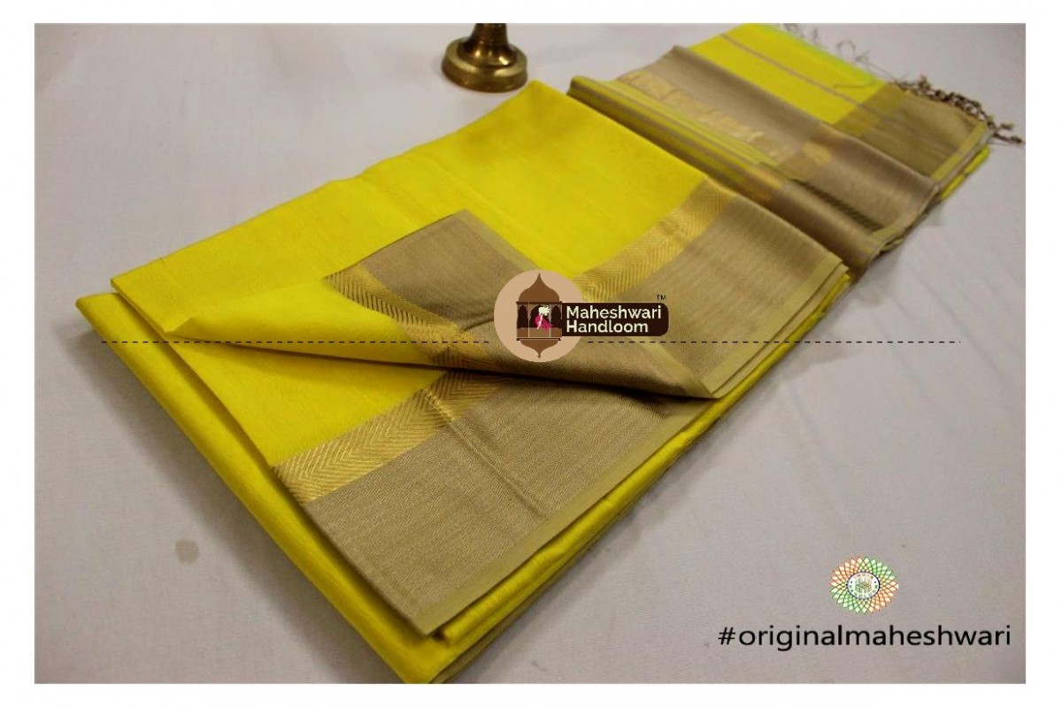 Maheshwari  Green Yellow Resham Jari Border saree