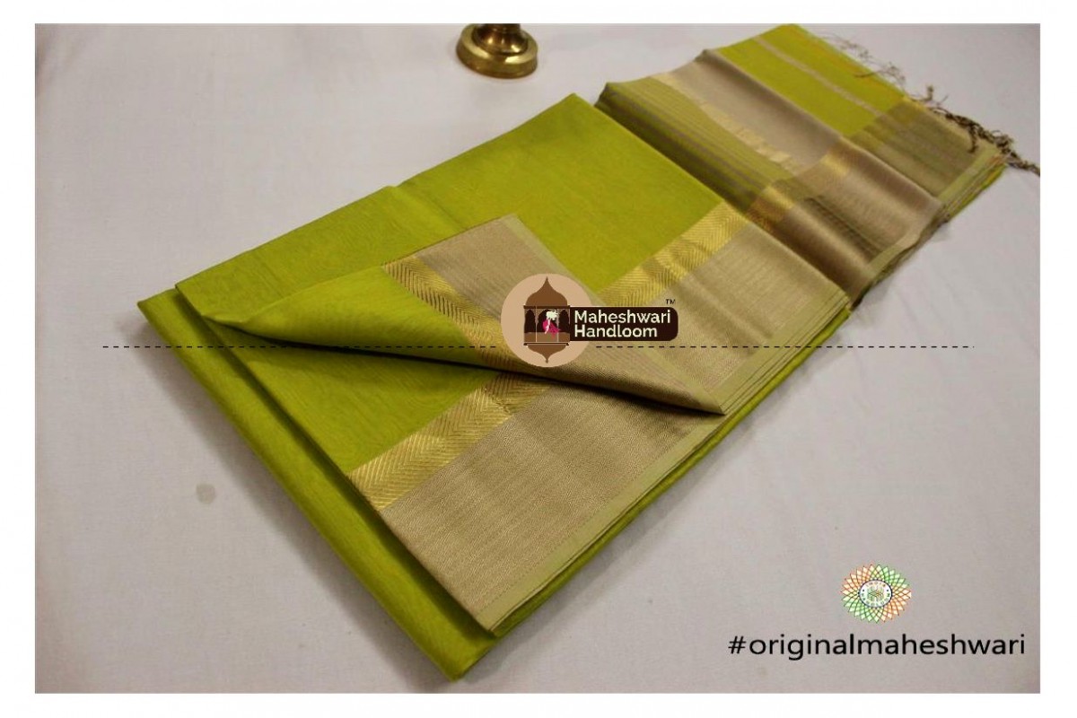Maheshwari Parrot Green Jari Resham saree