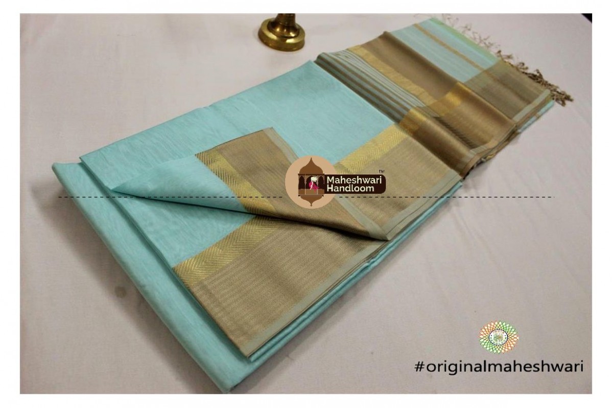 Maheshwari Light Sea Blue Jari Resham saree