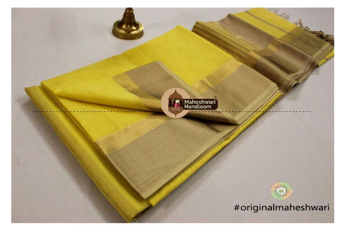 Maheshwari Light Yellow Jari Resham saree