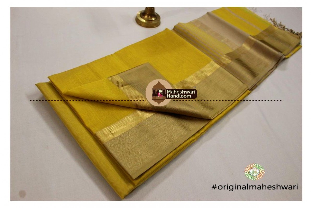 Maheshwari Yellow Green Jari Resham saree