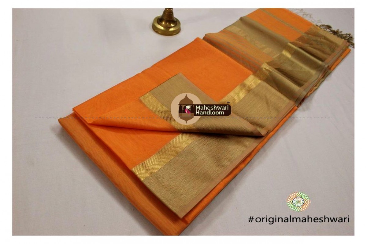 Maheshwari Light Orange Jari Resham saree
