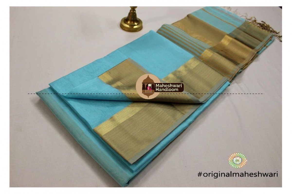 Maheshwari Sea Blue Jari Resham saree