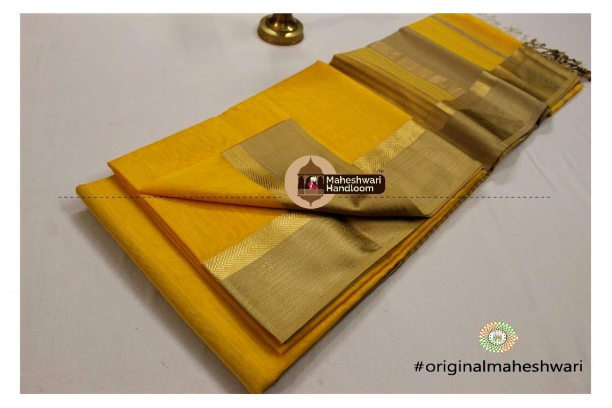 Maheshwari Dark Yellow Jari Resham saree