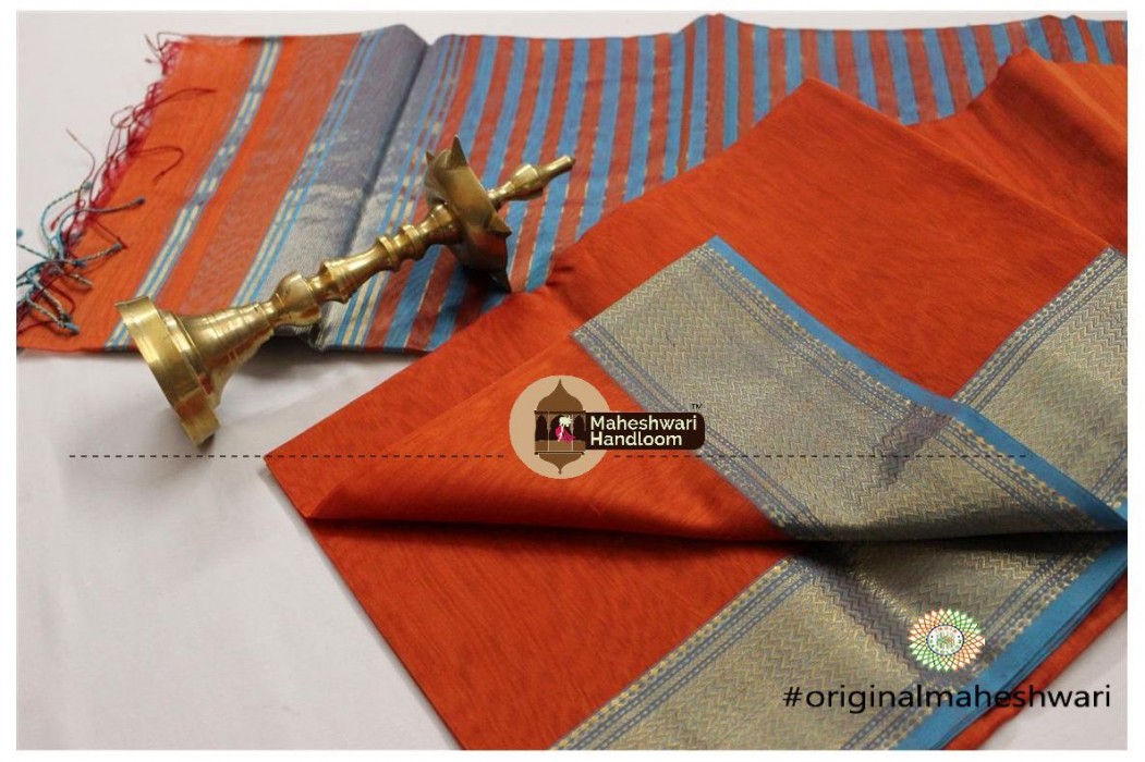 Maheshwari Zigzag Jari Border Saree 