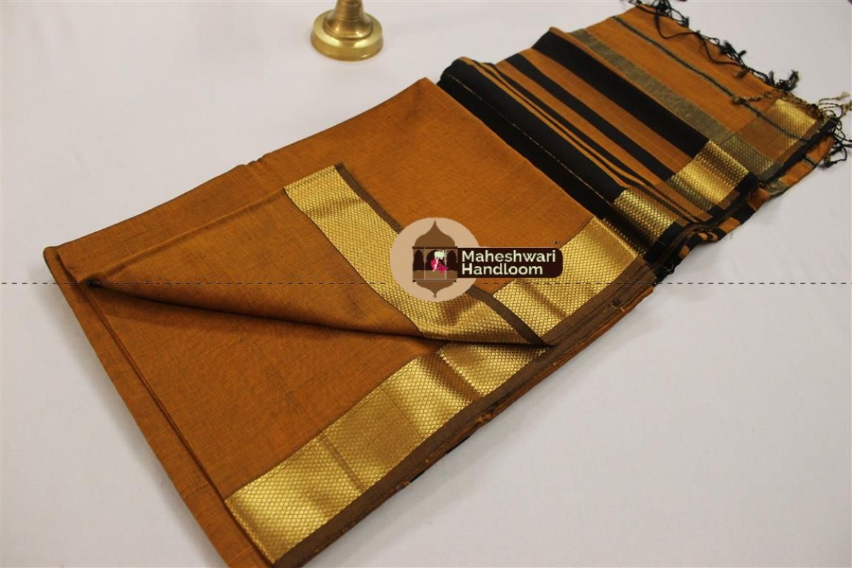 Maheshwari  Mustard Yellow Jari Border Saree