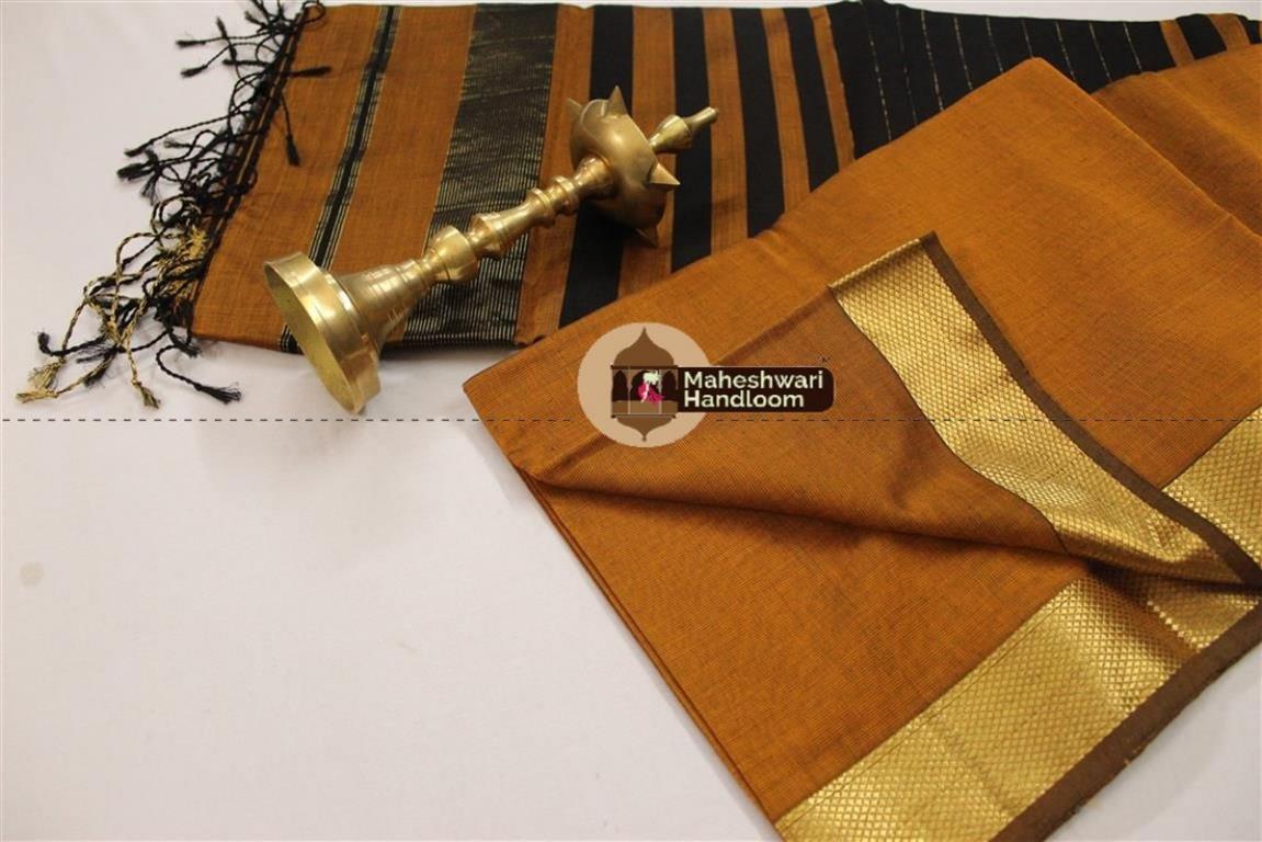 Maheshwari  Mustard Yellow Jari Border Saree