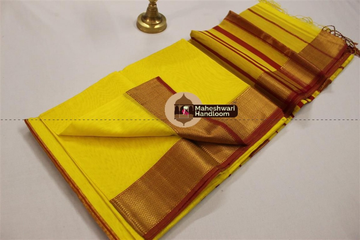 Maheshwari Yellow Jari Border Saree