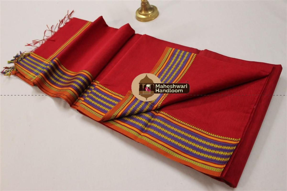 Maheshwari Red Resham Border Saree