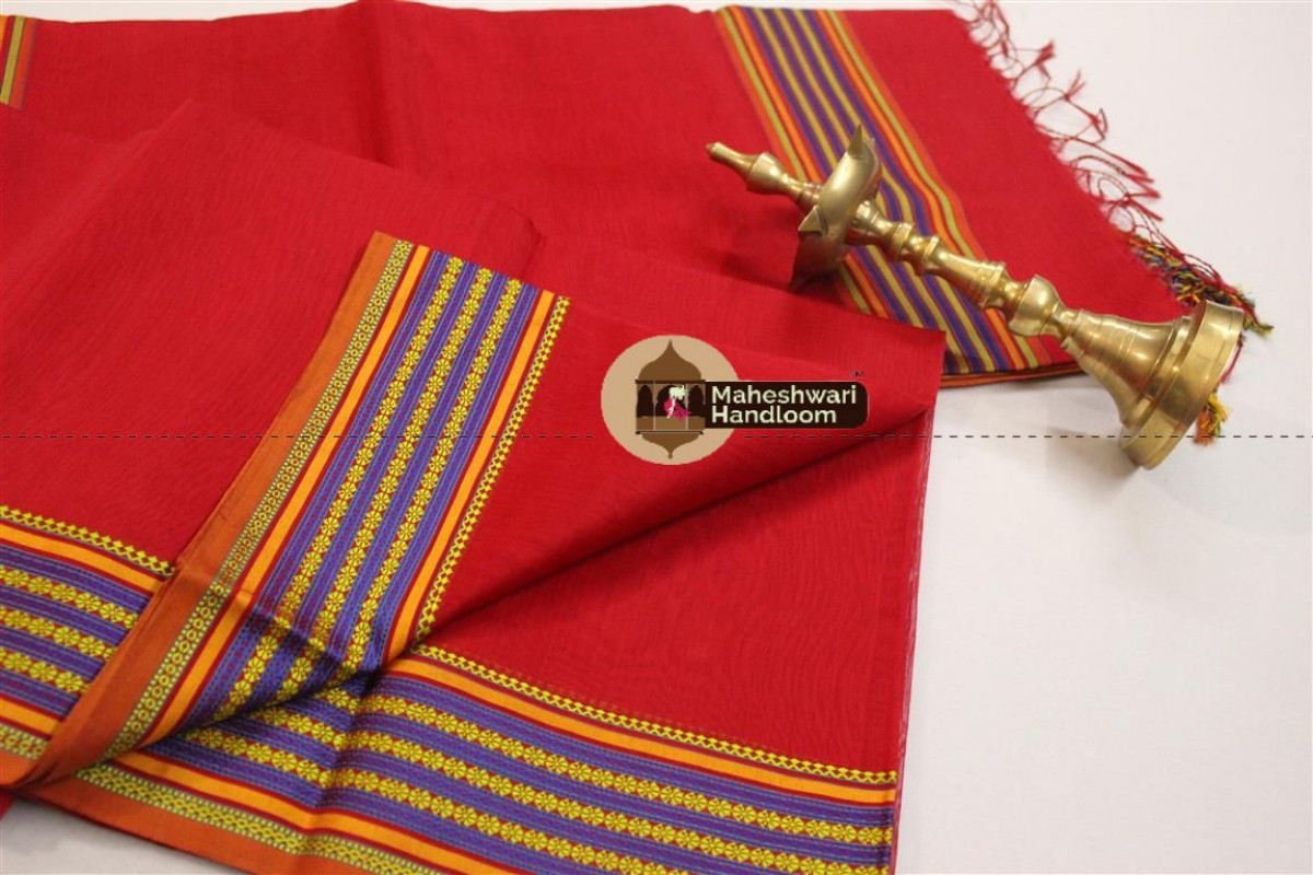 Maheshwari Red Resham Border Saree