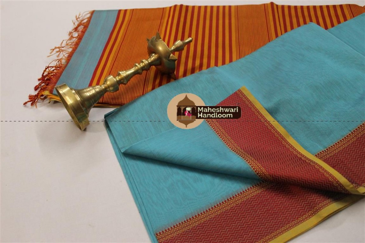 Maheshwari Firozi Resham Border Saree