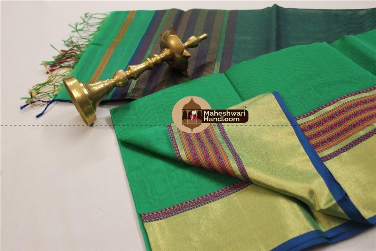Maheshwari Green Jari Border Saree