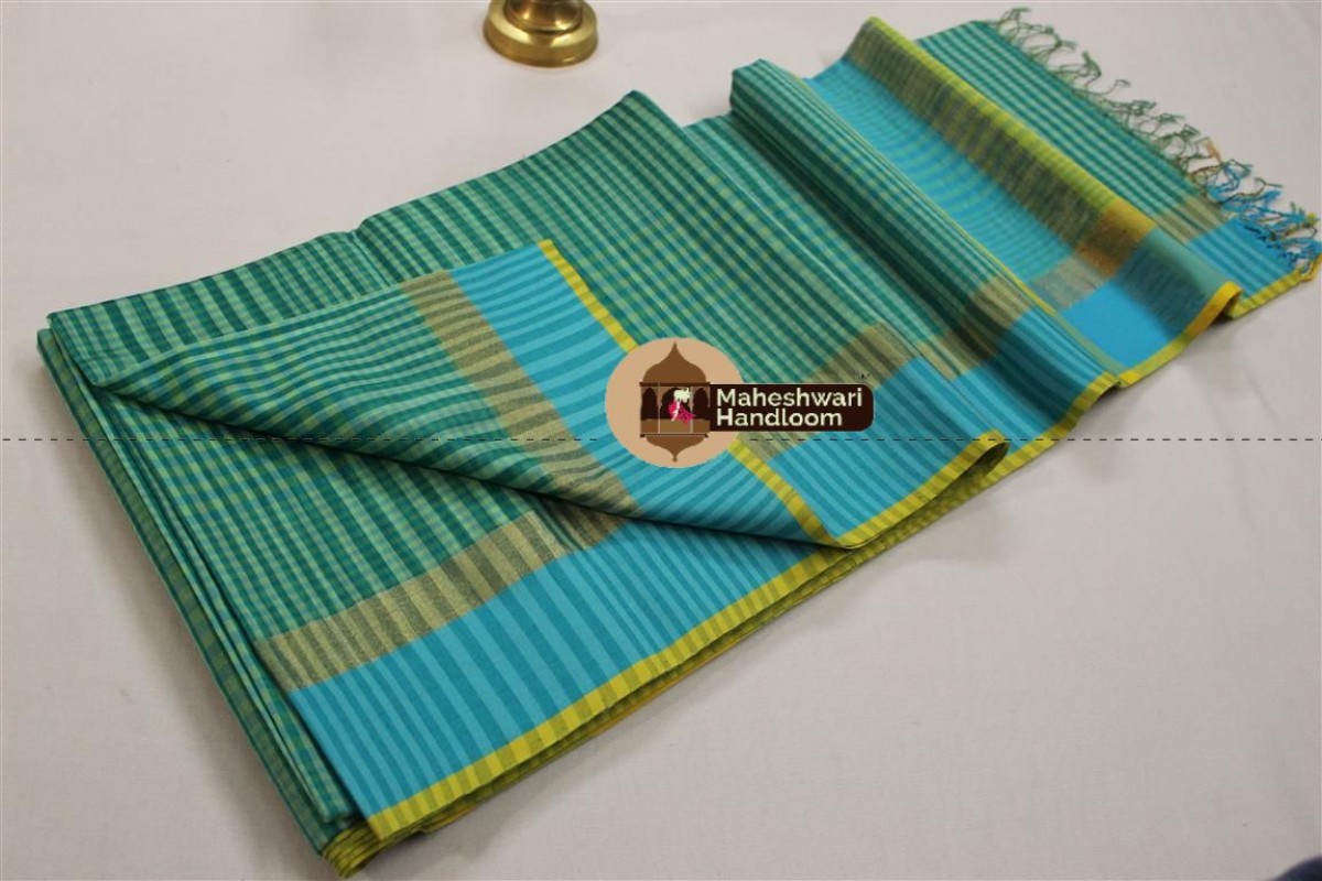 Maheshwari Sea Green Resham Border Saree