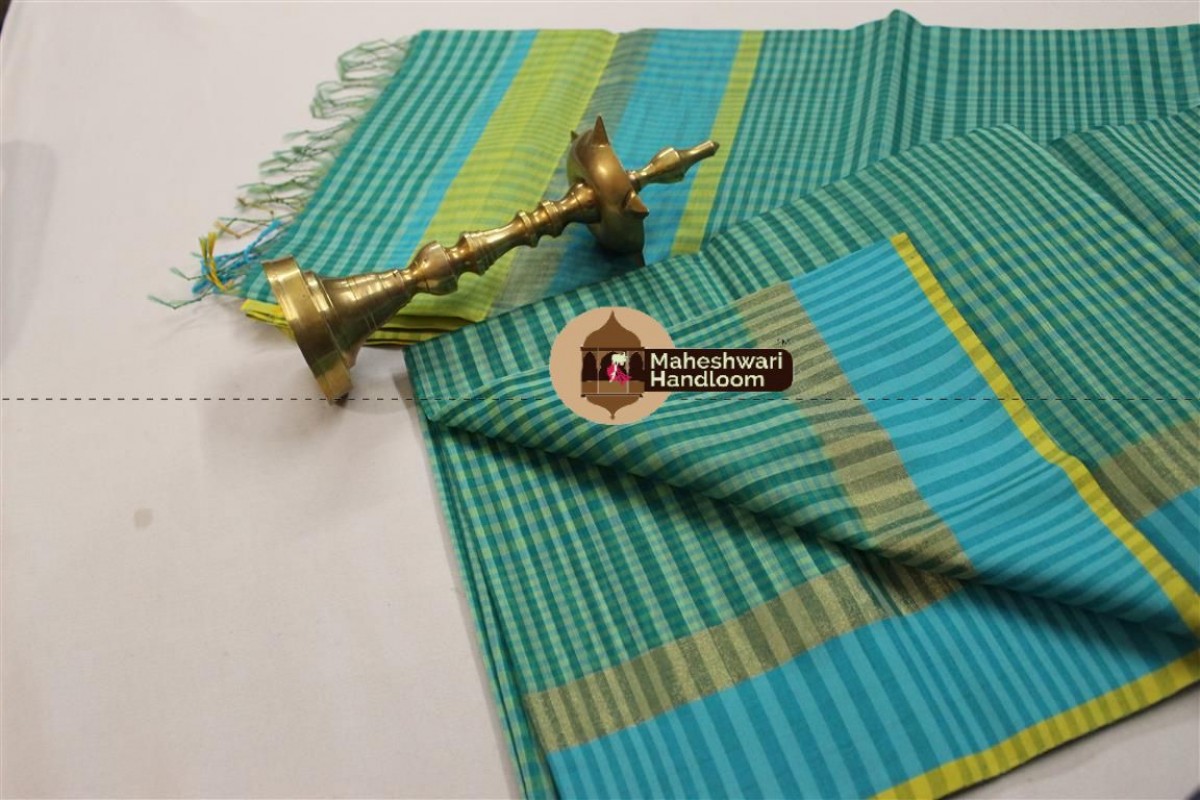 Maheshwari Sea Green Resham Border Saree