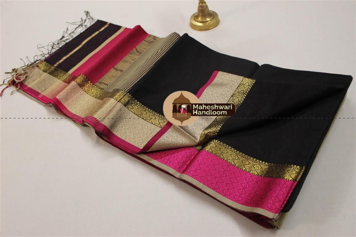 Maheshwari Black Resham Border Saree