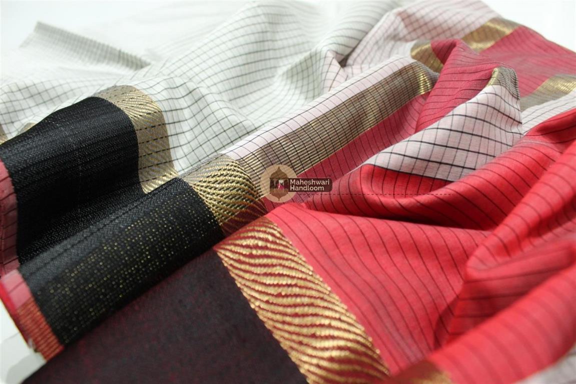 Maheshwari off white Self Checks Body Saree