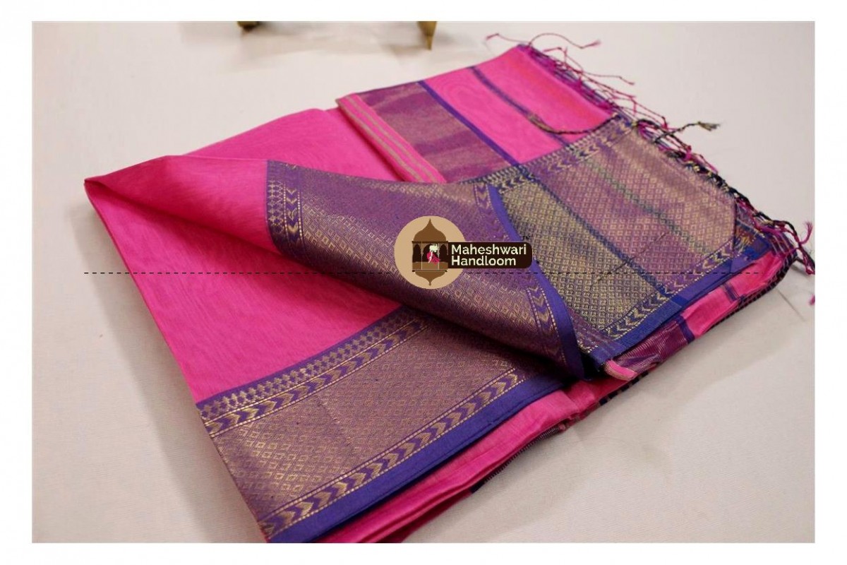 Maheshwari Pink Jari Diamond Chatai saree