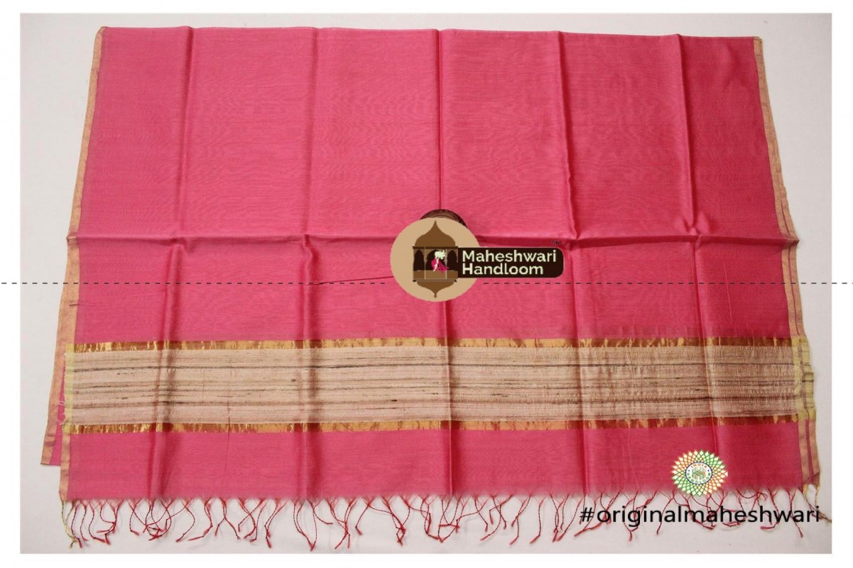 Maheshwari Carrot Red Silk Dupatta 