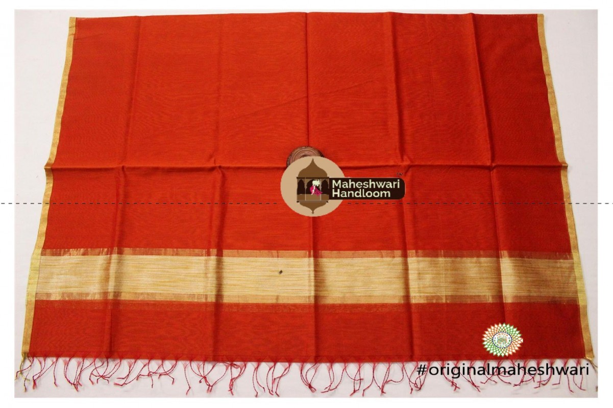 Maheshwari Dark Orange Silk Dupatta