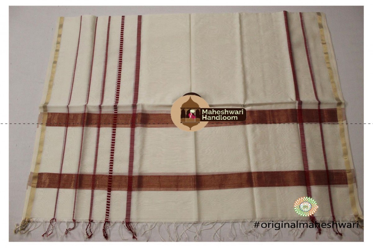 Maheshwari Off White Silk Dupatta