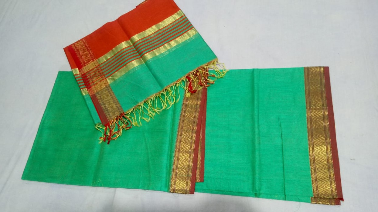 Maheshwari  Sea Green -Orange Top Dupatta 