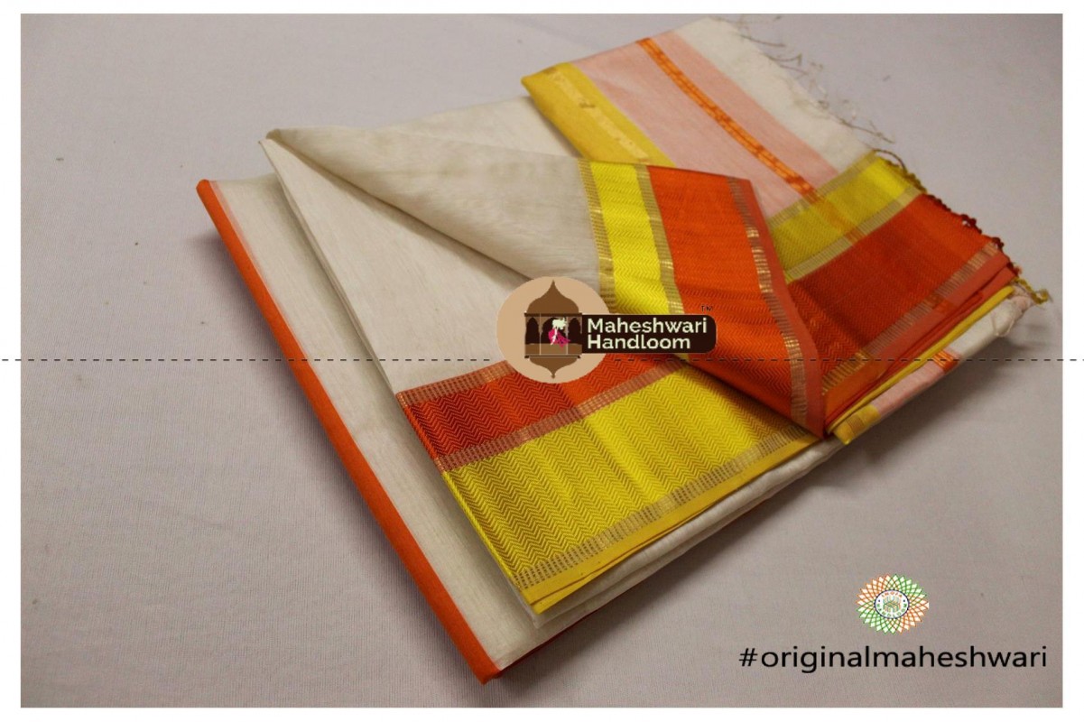 Maheshwari Off White Ganga Jamuna Saree