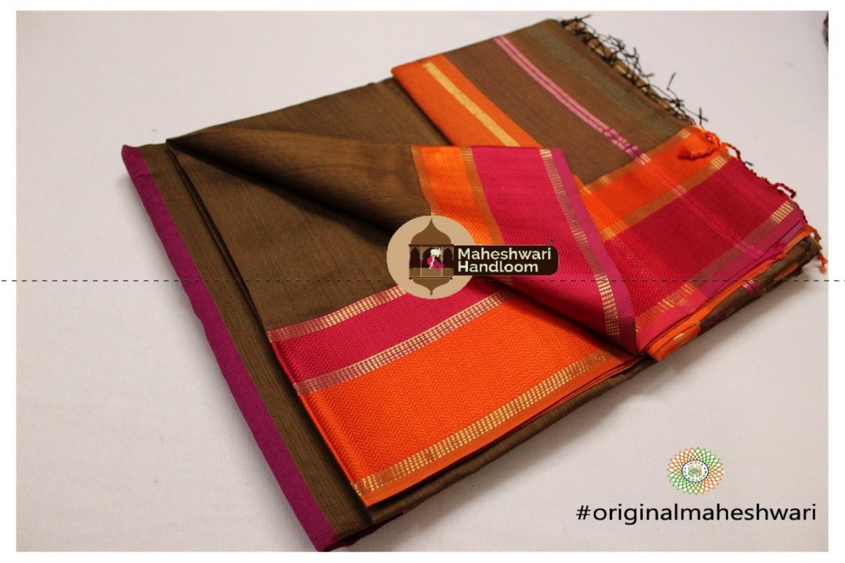 Maheshwari Brown Ganga jamuna Saree