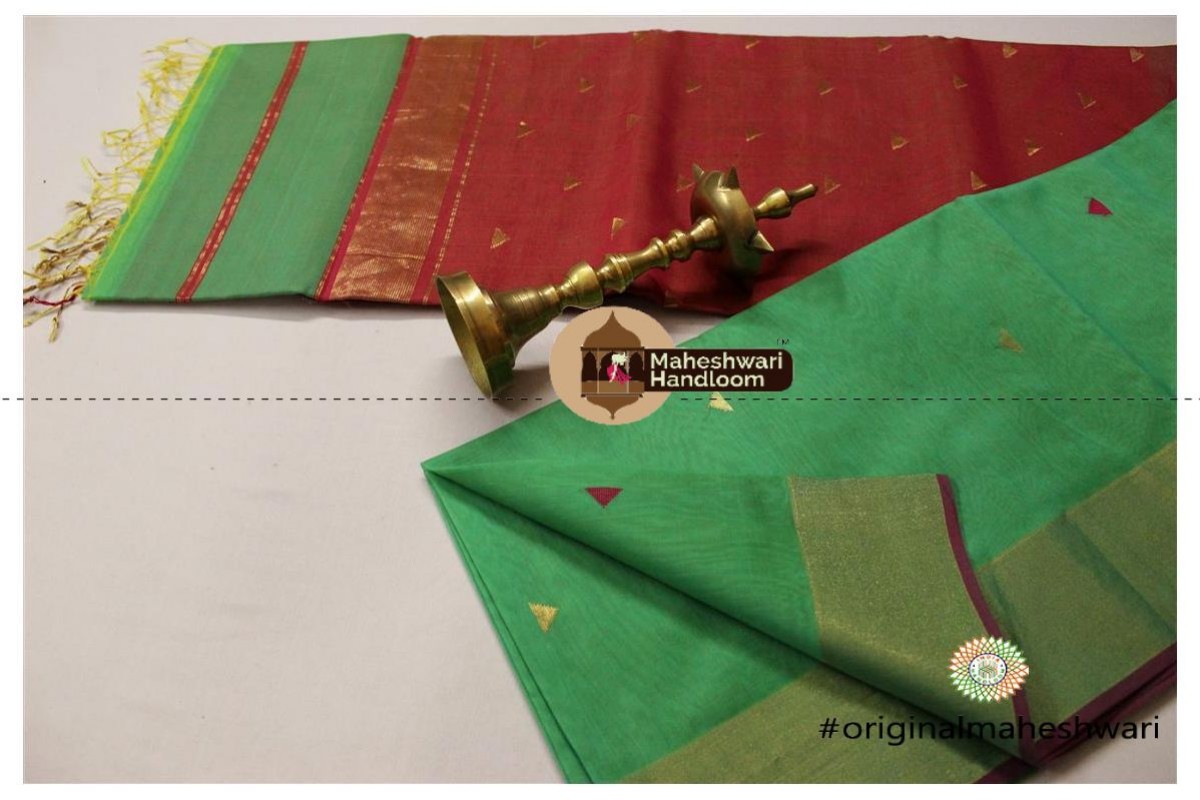 Maheshwari Sea Green Triangle Buti - Motifs Saree