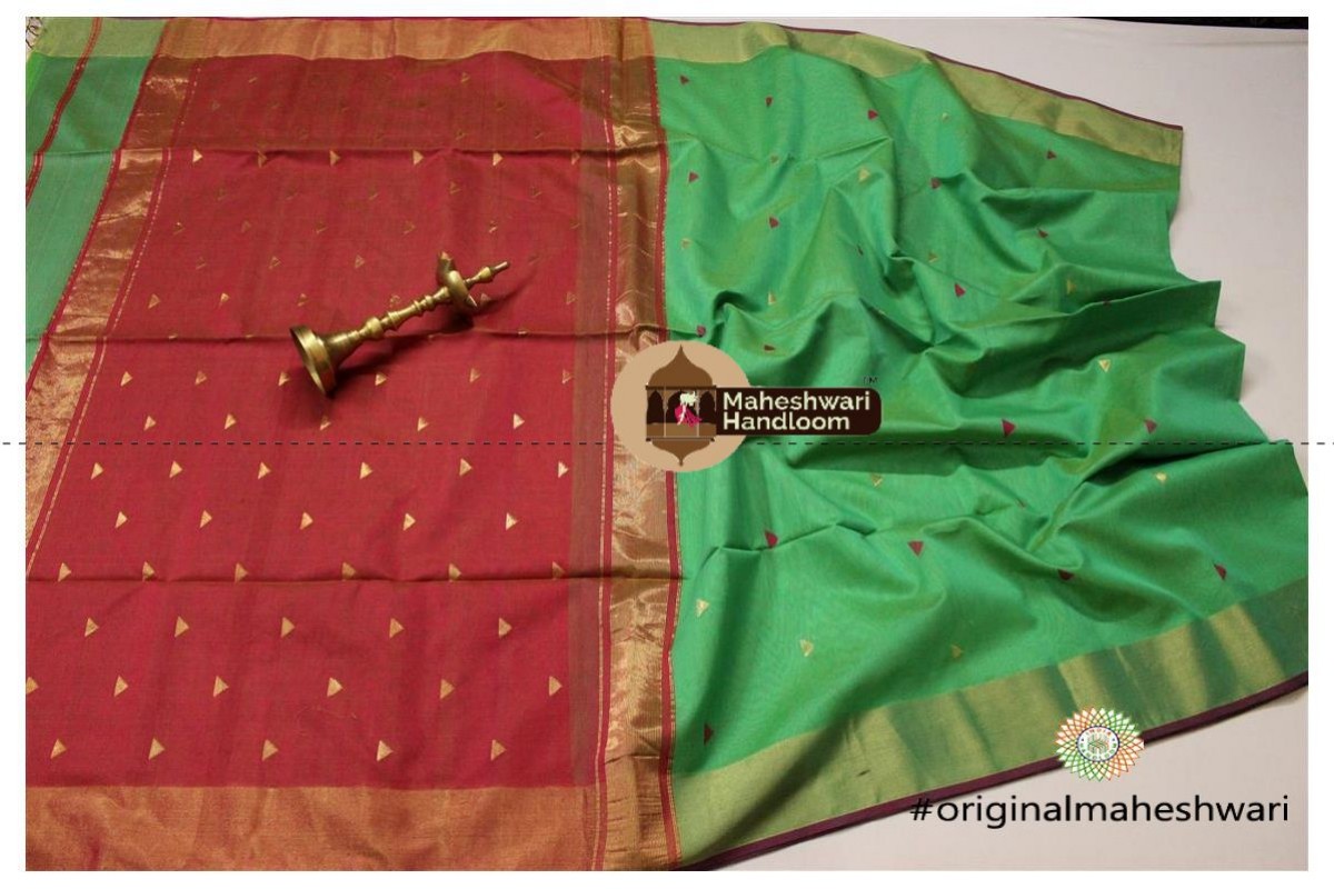 Maheshwari Sea Green Triangle Buti - Motifs Saree