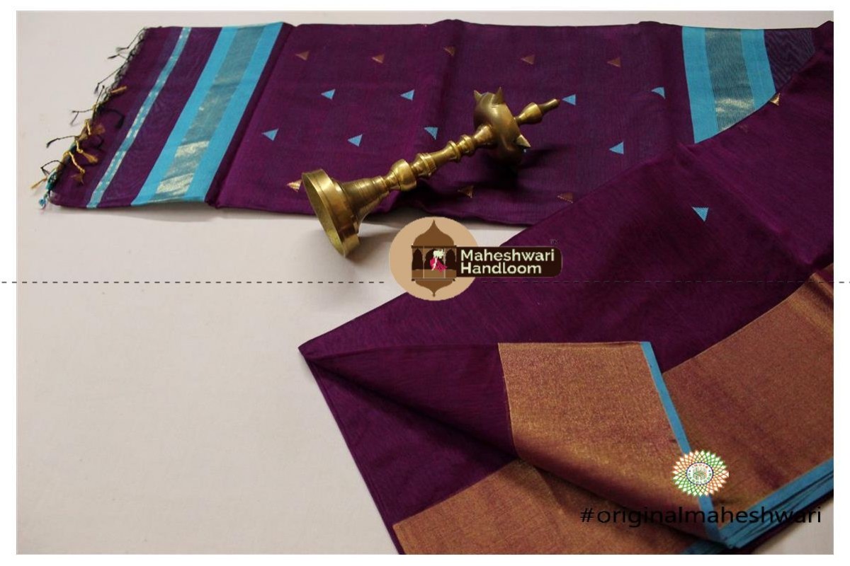 Maheshwari Magenta Triangle Buti - Motifs Saree