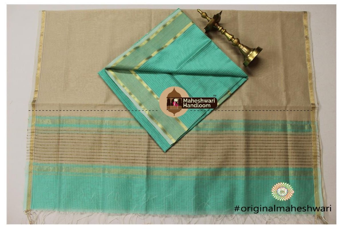 Maheshwari Sea Green -Grey Top Dupatta Material