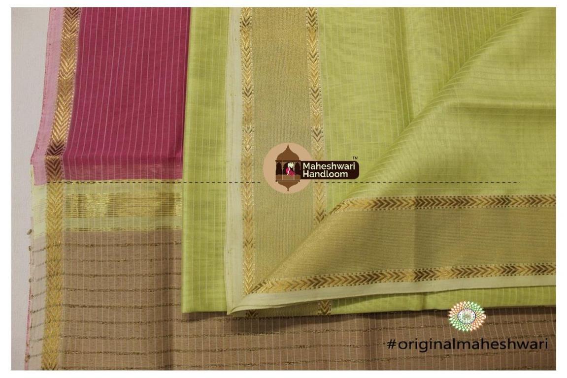 Maheshwari Yellow Green - Pink Top Dupatta Material