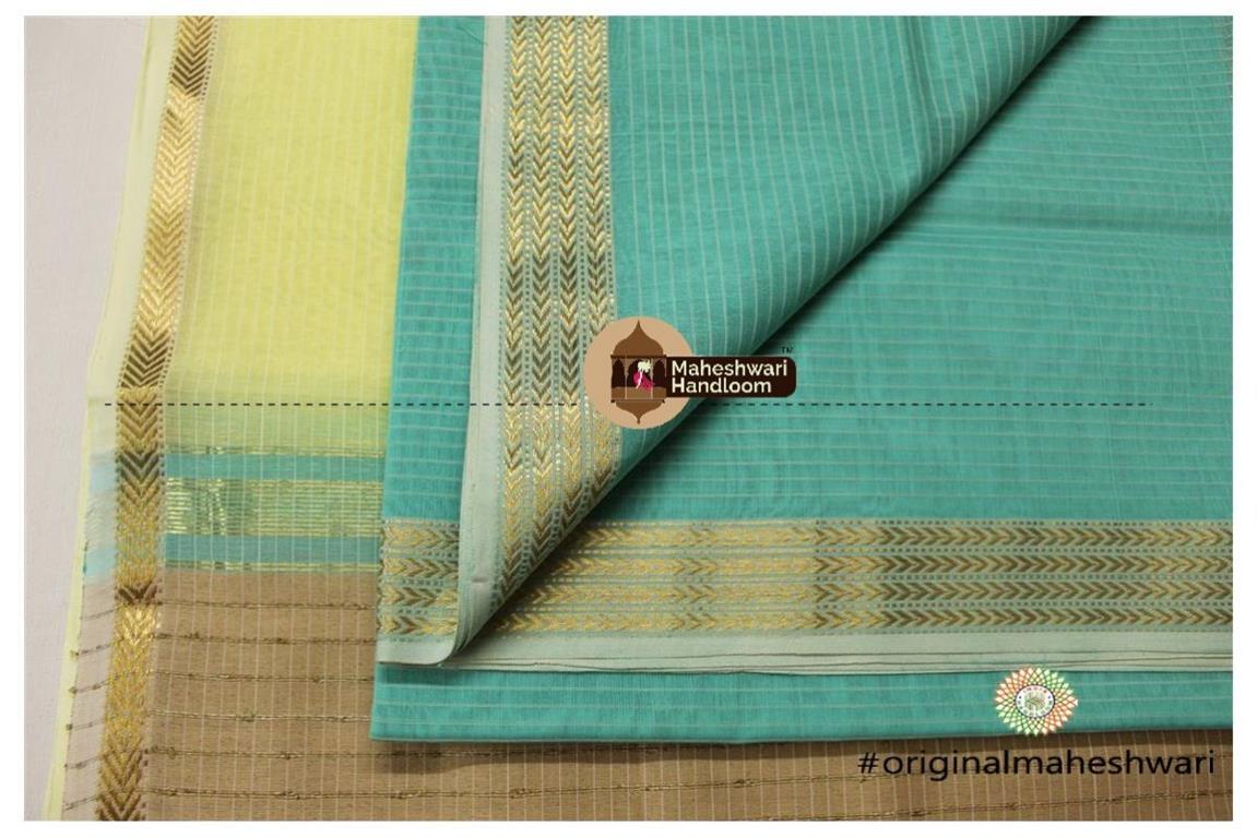 Maheshwari Dark Sea Green - Green Yellow Top Dupatta Material