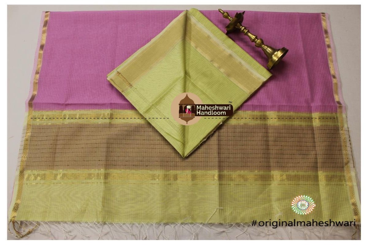 Maheshwari Light Mehandi Green -Light Purple Top Dupatta Material