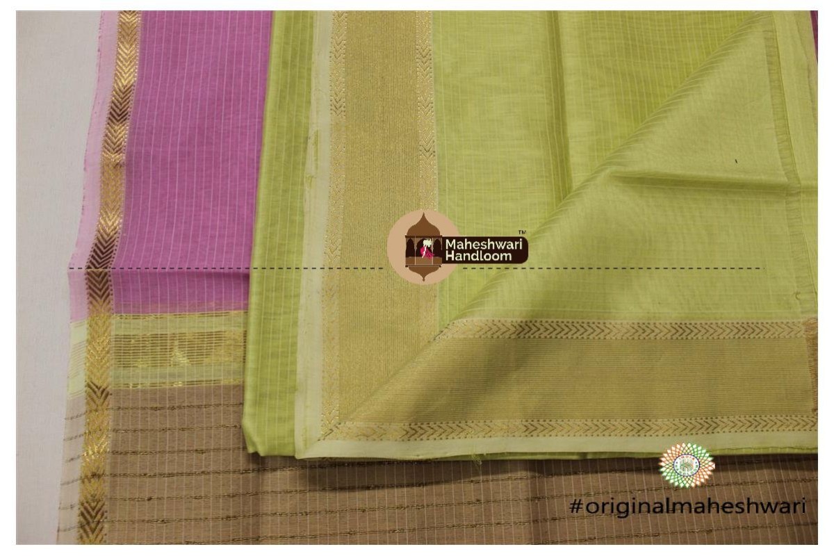Maheshwari Light Mehandi Green -Light Purple Top Dupatta Material