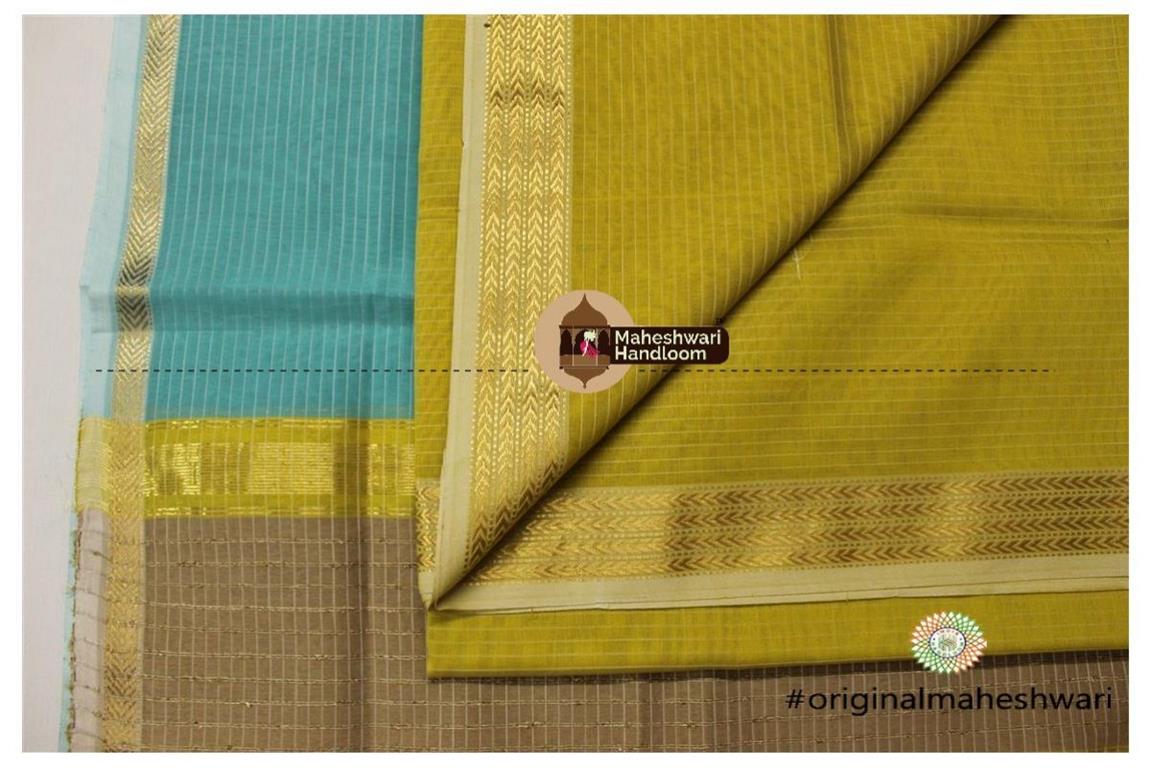 Maheshwari Mehandi Green -Sea Green Top Dupatta Material