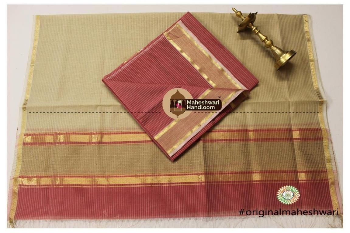 Maheshwari Carrot Red -Cream Top Dupatta Material 